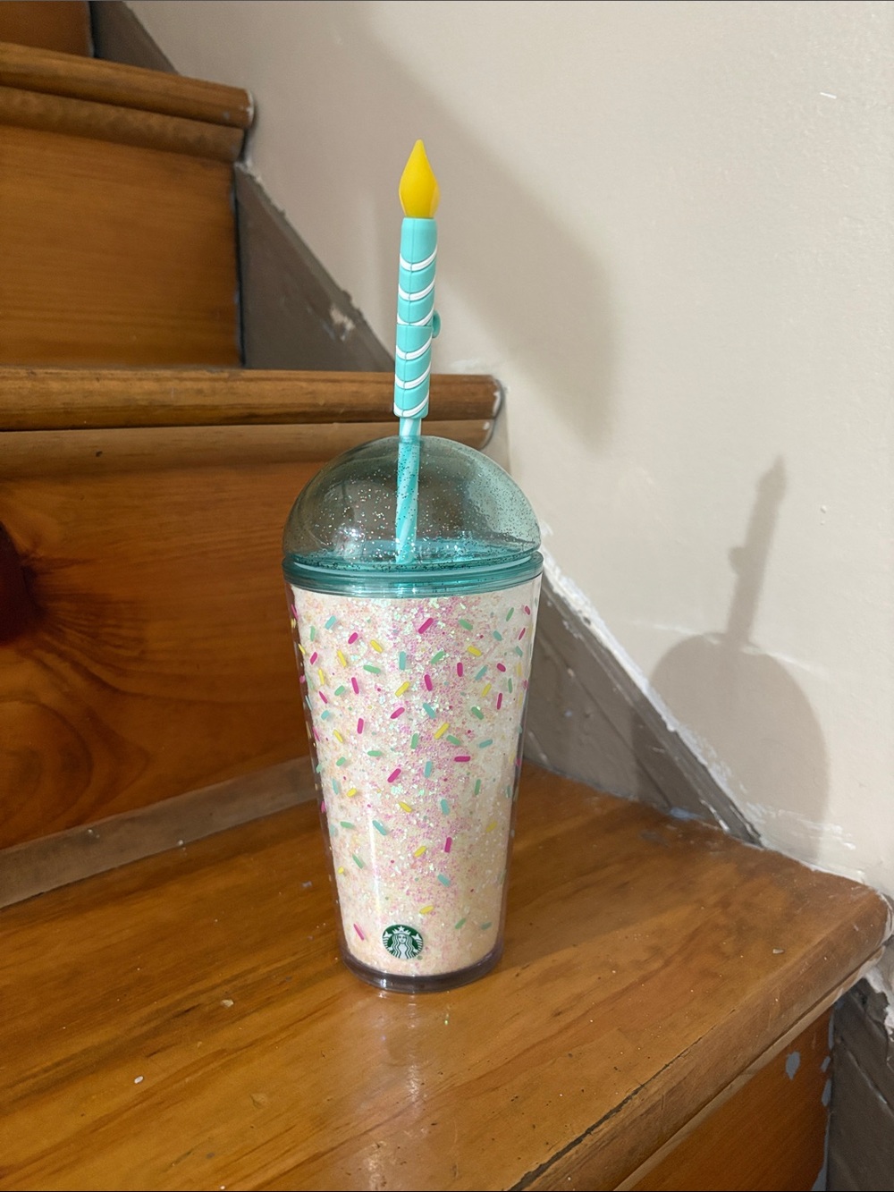 Starbucks Mint Green Dome Tumbler with Sprinkle Design and Candle Straw